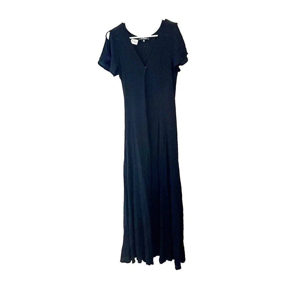 Lulus Womens Black Maxi Wrap Dress Medium Short Sleeve Classic